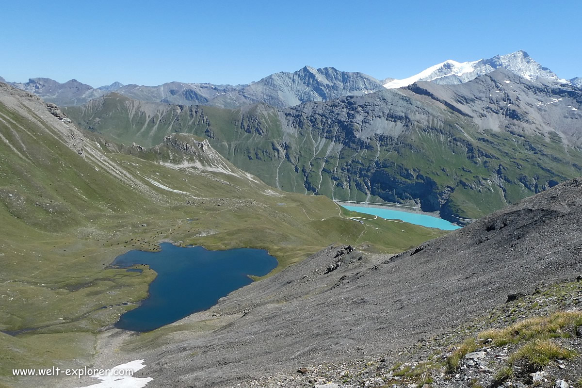 Passhöhe Col de Torrent mit Lac de Moiry