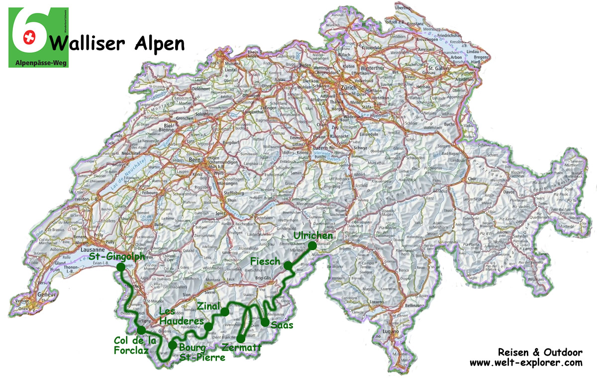 Karte Trekking auf dem Alpenpässe-Weg Nr. 6