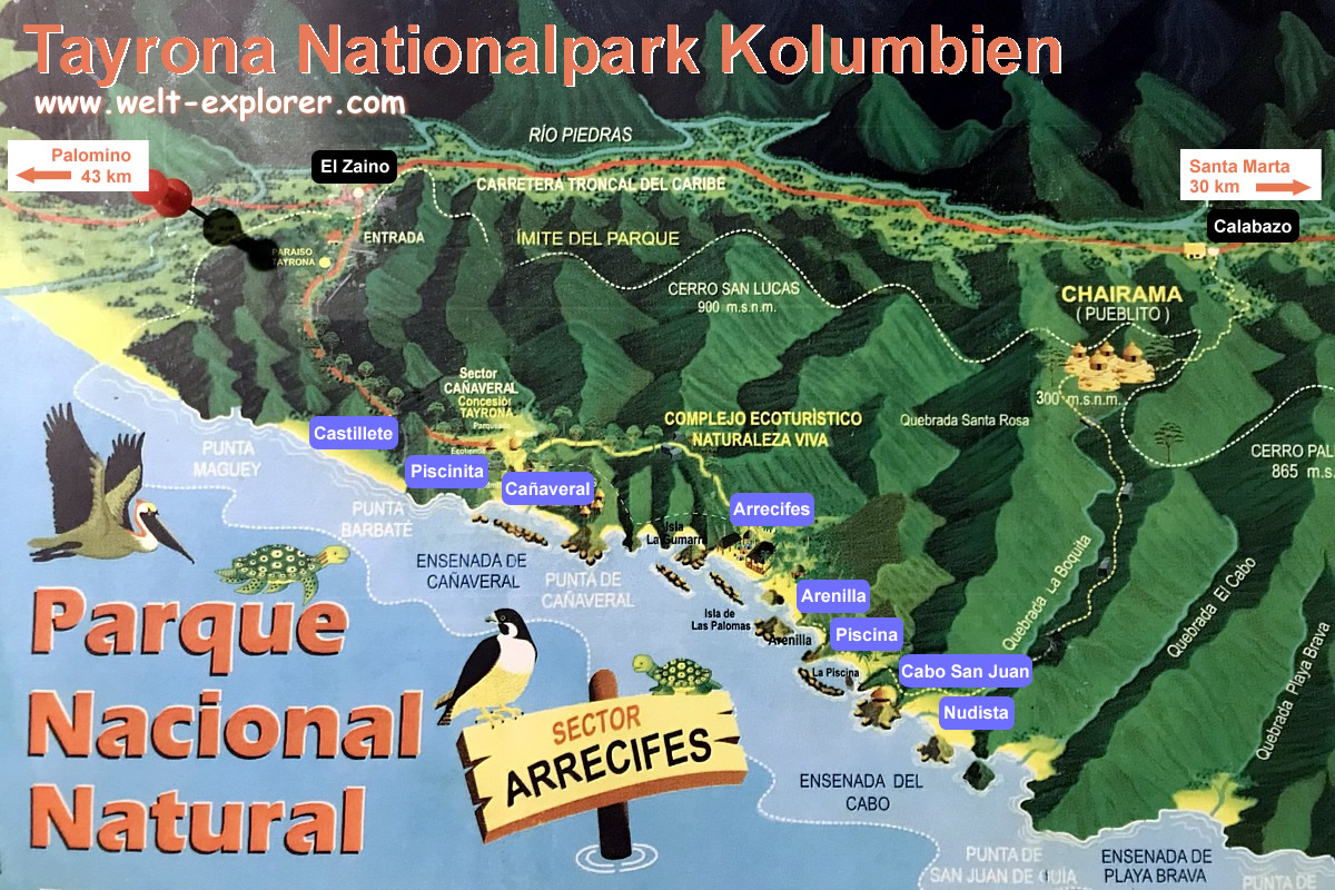 Karte Tayrona Nationalpark in Kolumbien