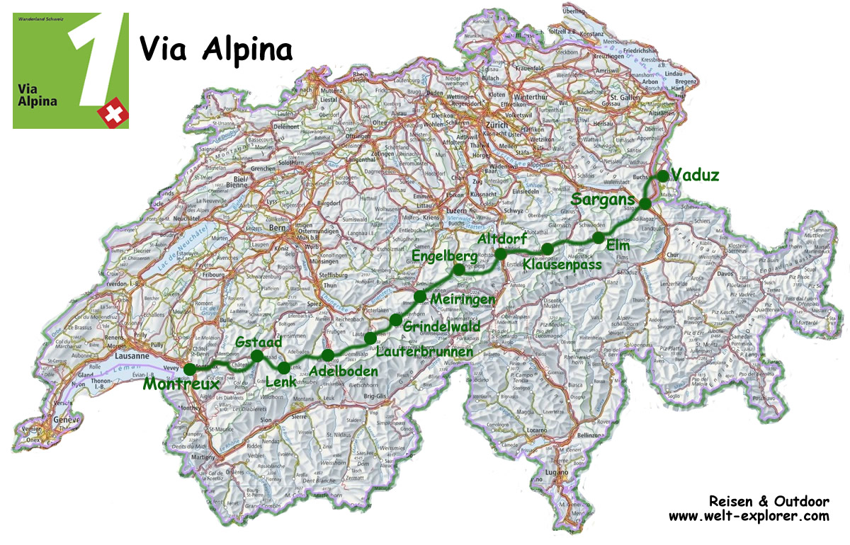Karte Via Alpina Fernwanderweg Schweizer Alpen