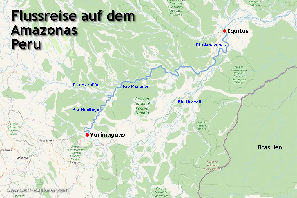 Karte Amazonas Flussreise in Peru
