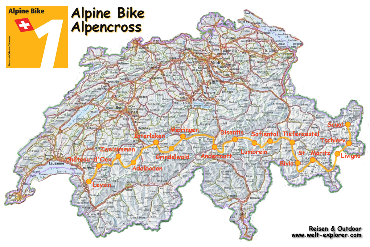 Karte Mountainbike Schweiz Alpine Bike Alpencross