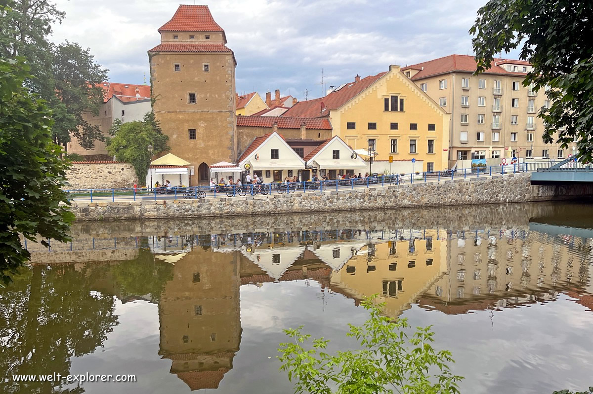 Panorama am Fluss Maltsch in der Stadt Budweis